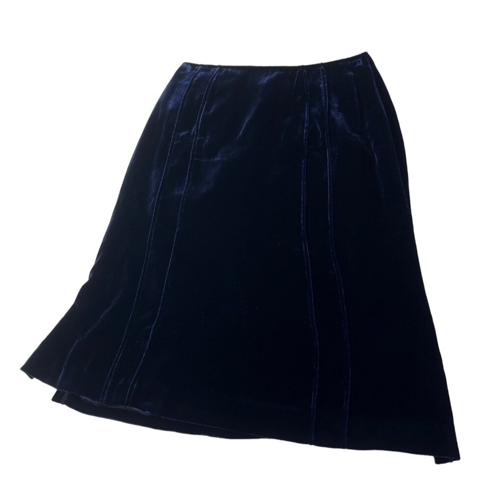 Worldly Things By Dan Velvet A-Line Skirt Made In Italy Size 42 Deep Blue 70d